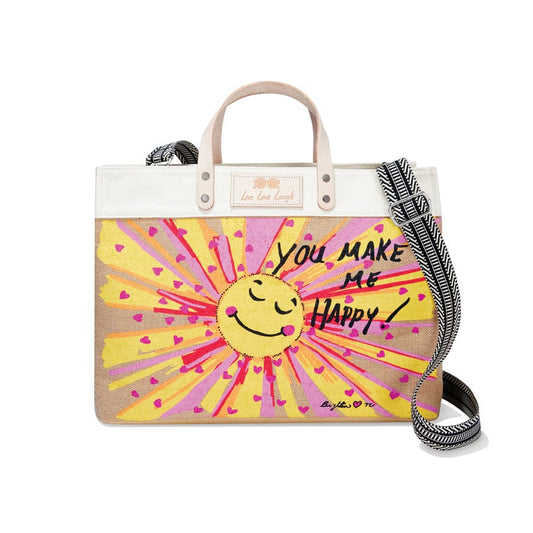  Happy Sunshine East West Burlap Tote