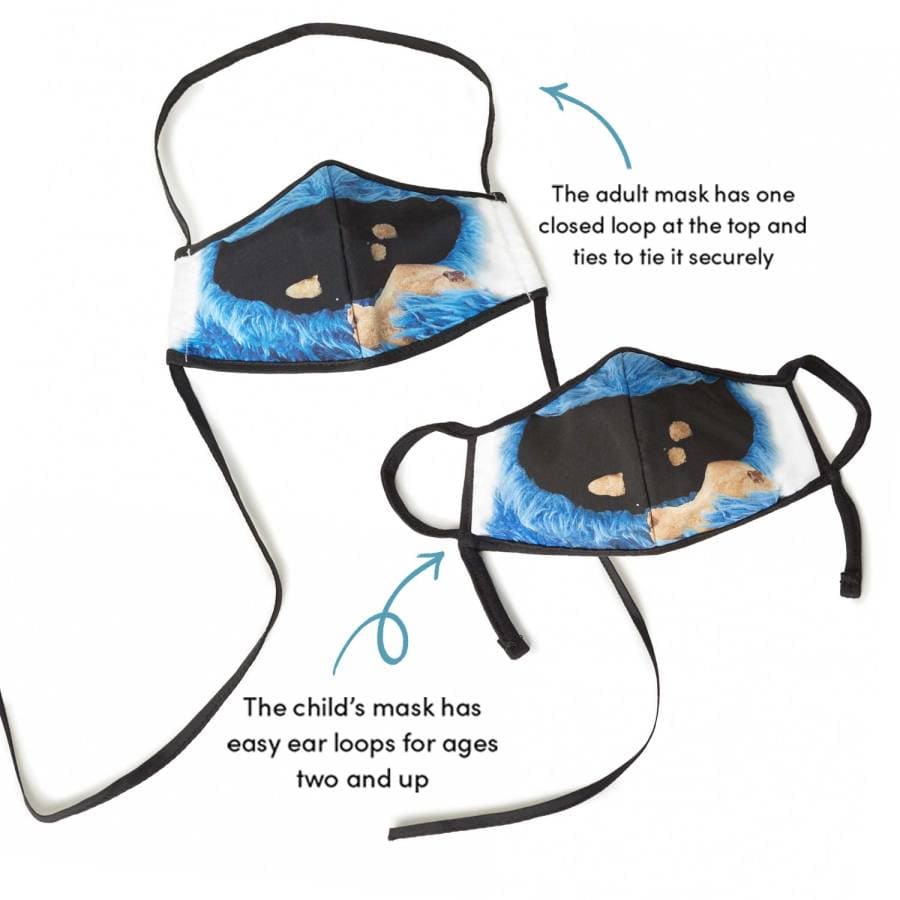  Sesame Street Cookie Monster Adult/Child Face Mask (2 Pack)